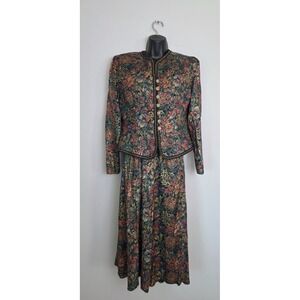 J.S.J Petites Women's Suit Size 9 - 10 Floral Two Piece Skirt Jacket Set USA